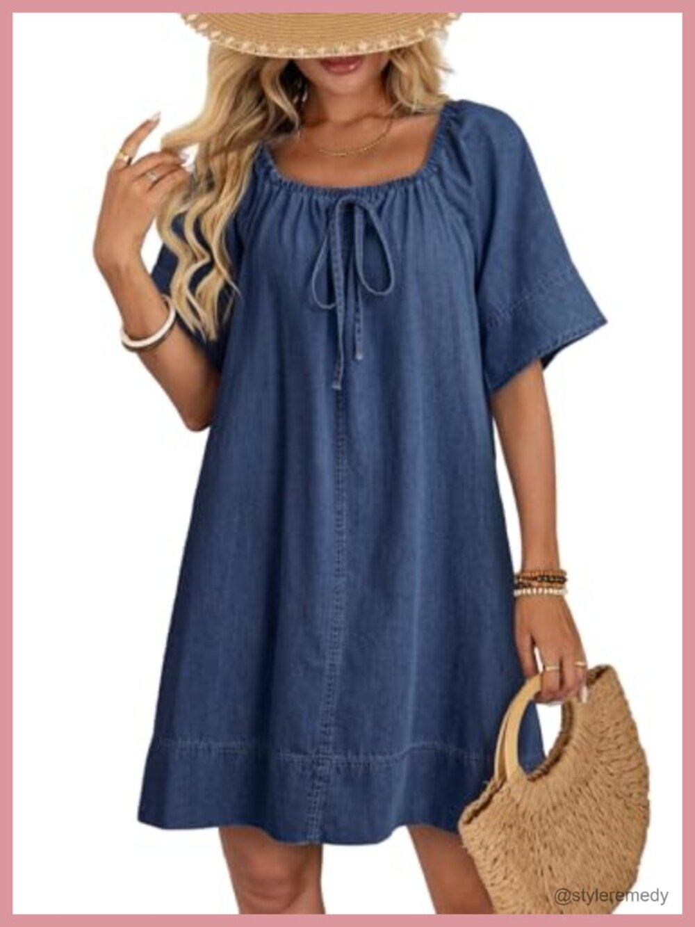 Women's Denim Dress Lightweight Flowy Tie Knot Cotton Jean Dress